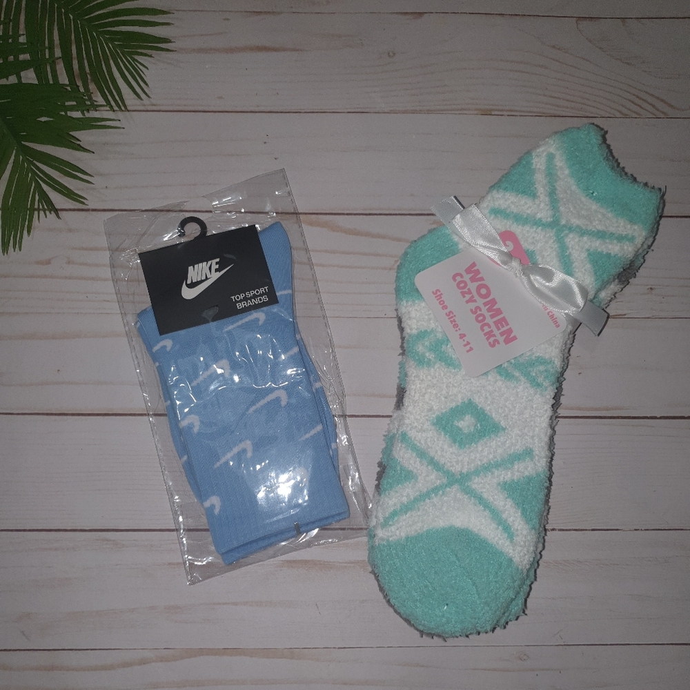 New With Tags Women's Socks, Nike Sports & Cozy Fuzzy Socks 3 Pairs Sizes 4 - 11